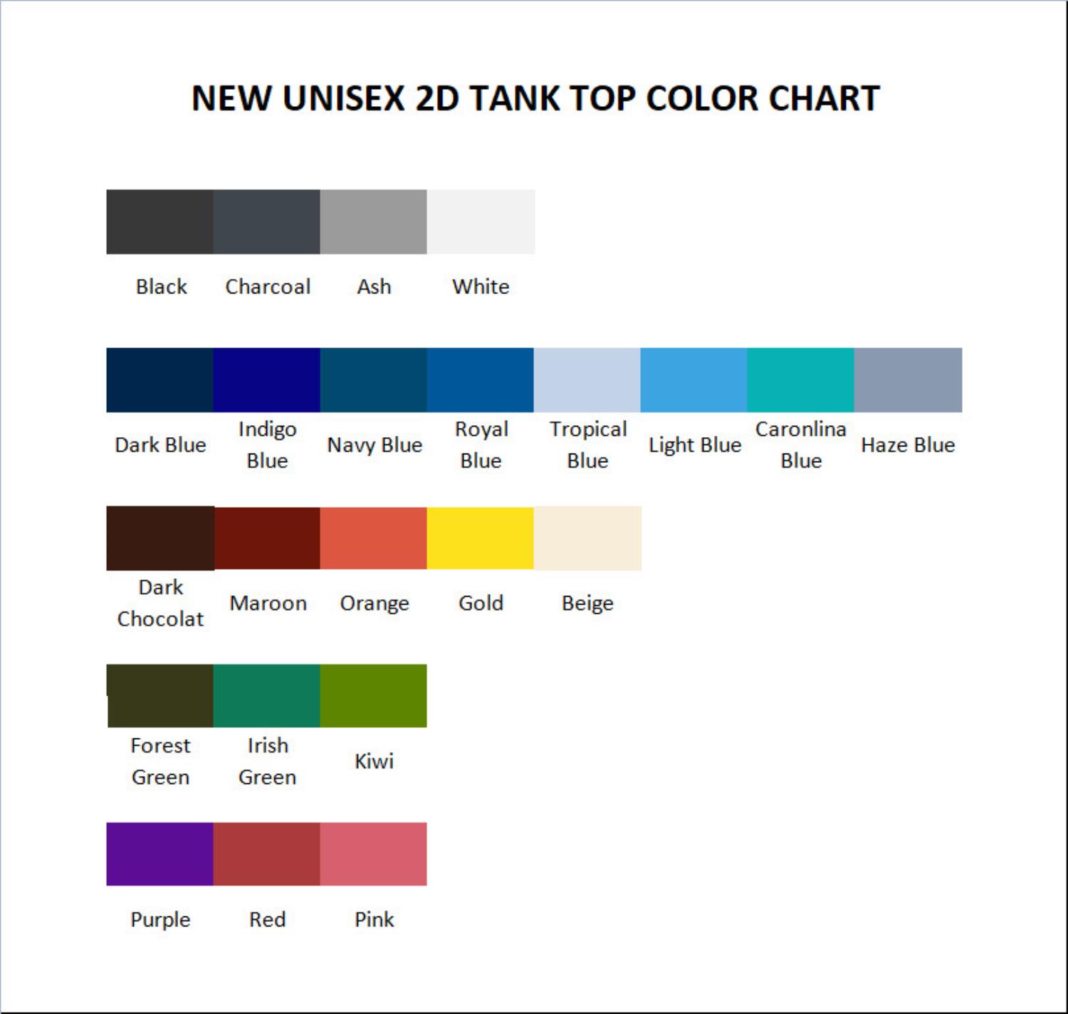 tank top color chart - SZA Shop